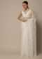 White Organza Saree With Floral Sequin Work And Unstitched Blouse Piece