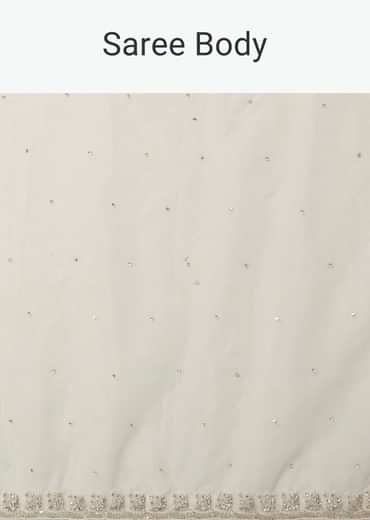 White Organza Saree With Scallop Cutdana Border And Unstitched Blouse Piece