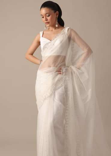 White Organza Saree With Unstitched Blouse Piece