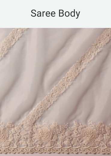 White Organza Silk Chikankari Saree With Cutdana Bead Work And Unstitched Blouse Fabric