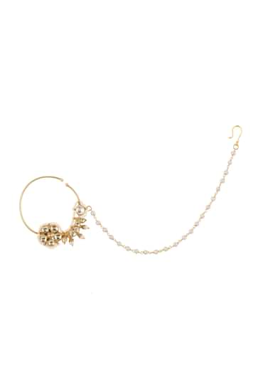 White Pearl Studded Nath In Gold Finish Mix Metal