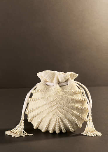 White Potli With Pearl Embellishments White Potli With Pearl Embellishments