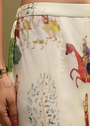 White Printed Georgette Crop Top And Sharara Set