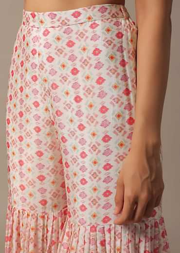 White Printed Sharara Set With Sequin Work