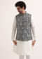 White Resham Work Kurta Jacket Set For Men