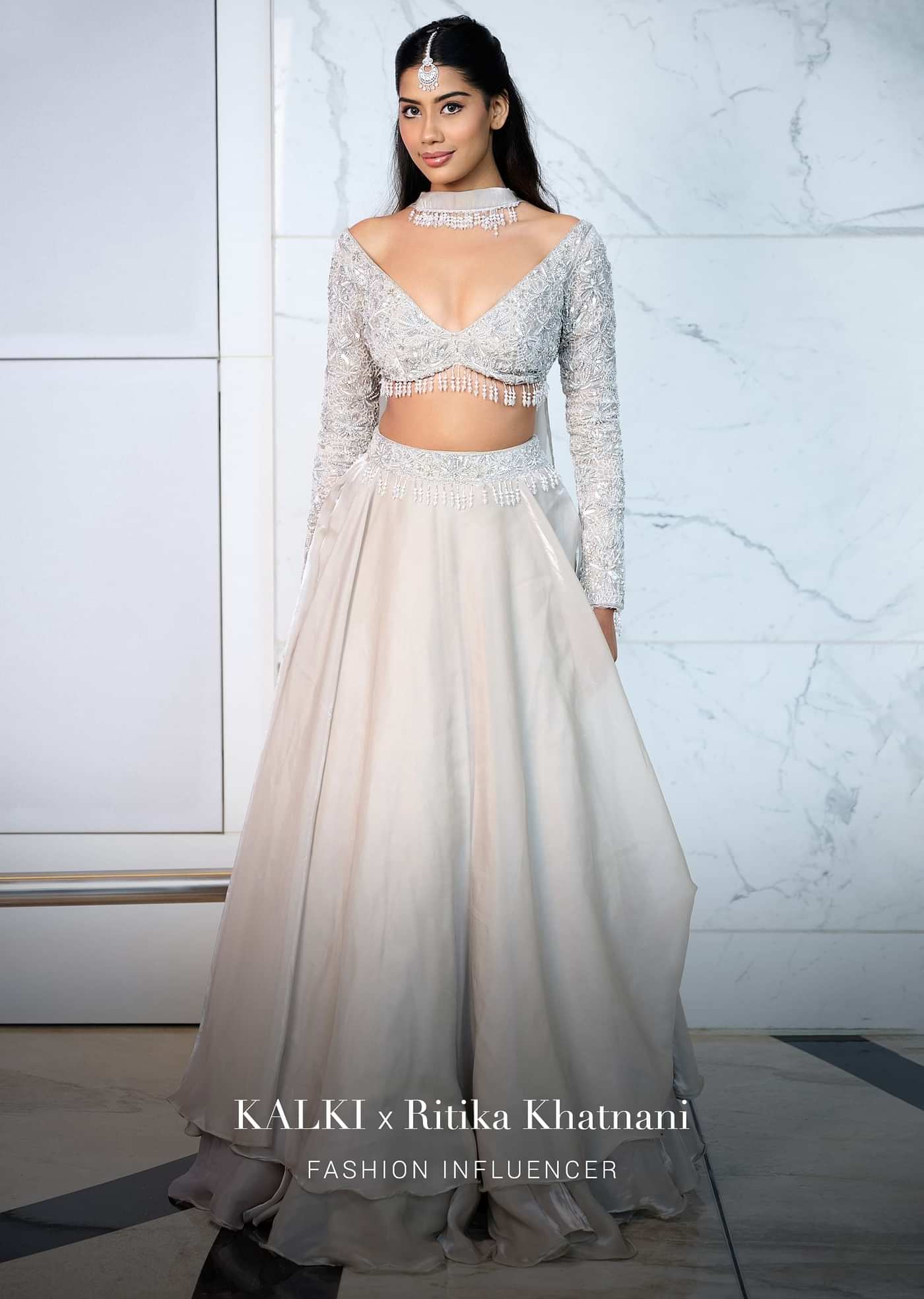 White Ruffle Lehenga With Blouse And Choker Dupatta