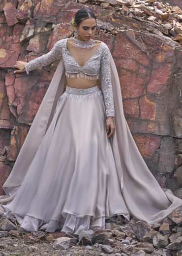 White Ruffle Lehenga With Blouse And Choker Dupatta