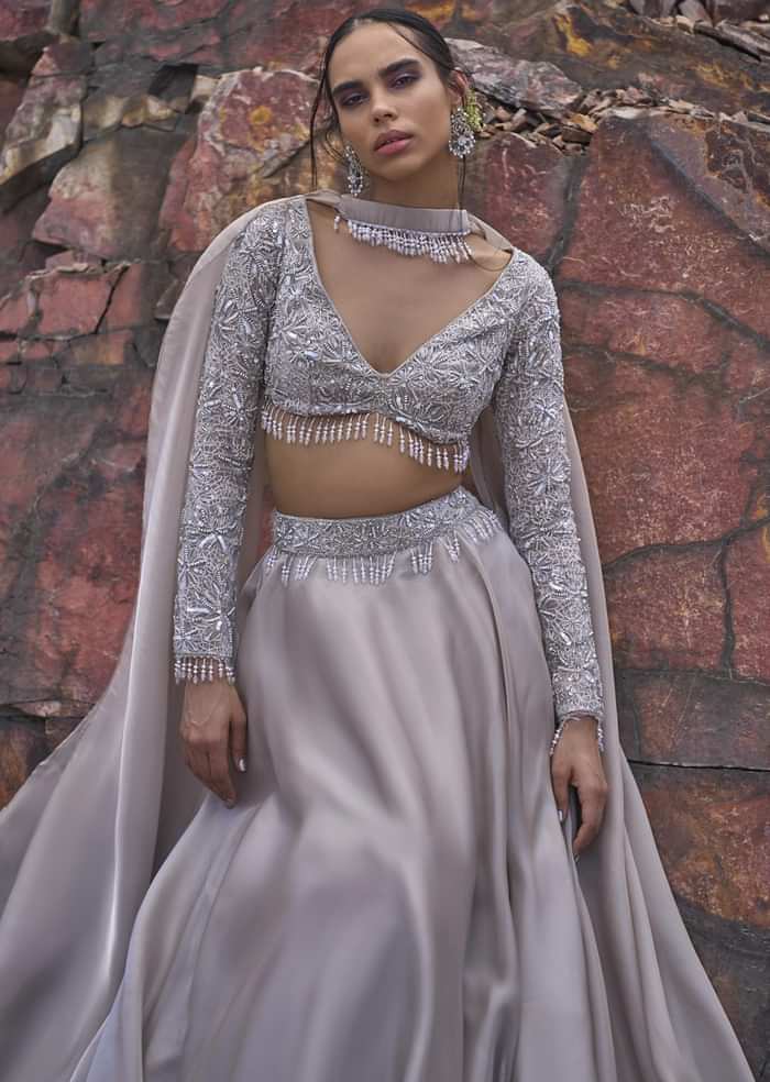 White Ruffle Lehenga With Blouse And Choker Dupatta