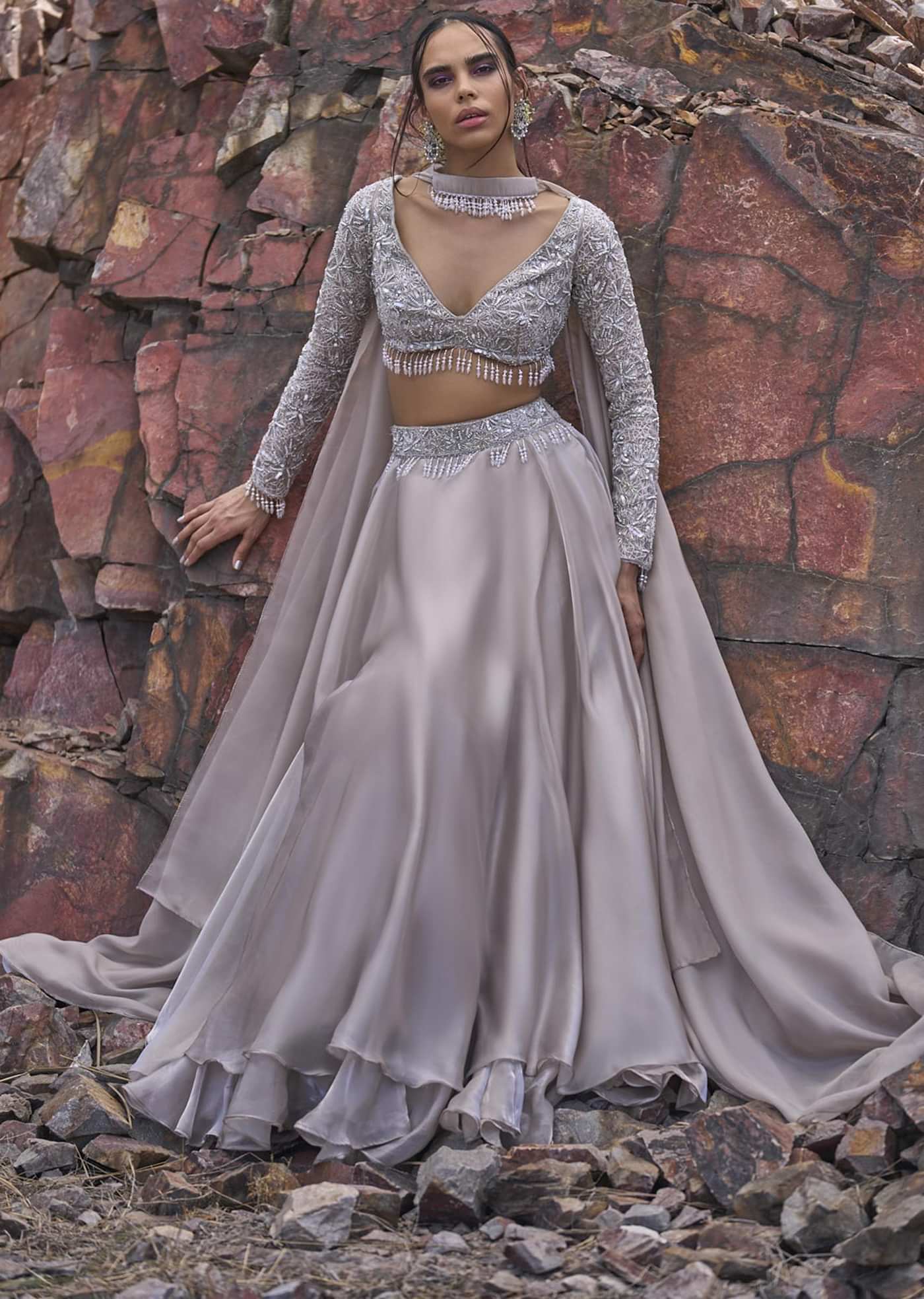 White Ruffle Lehenga With Blouse And Choker Dupatta