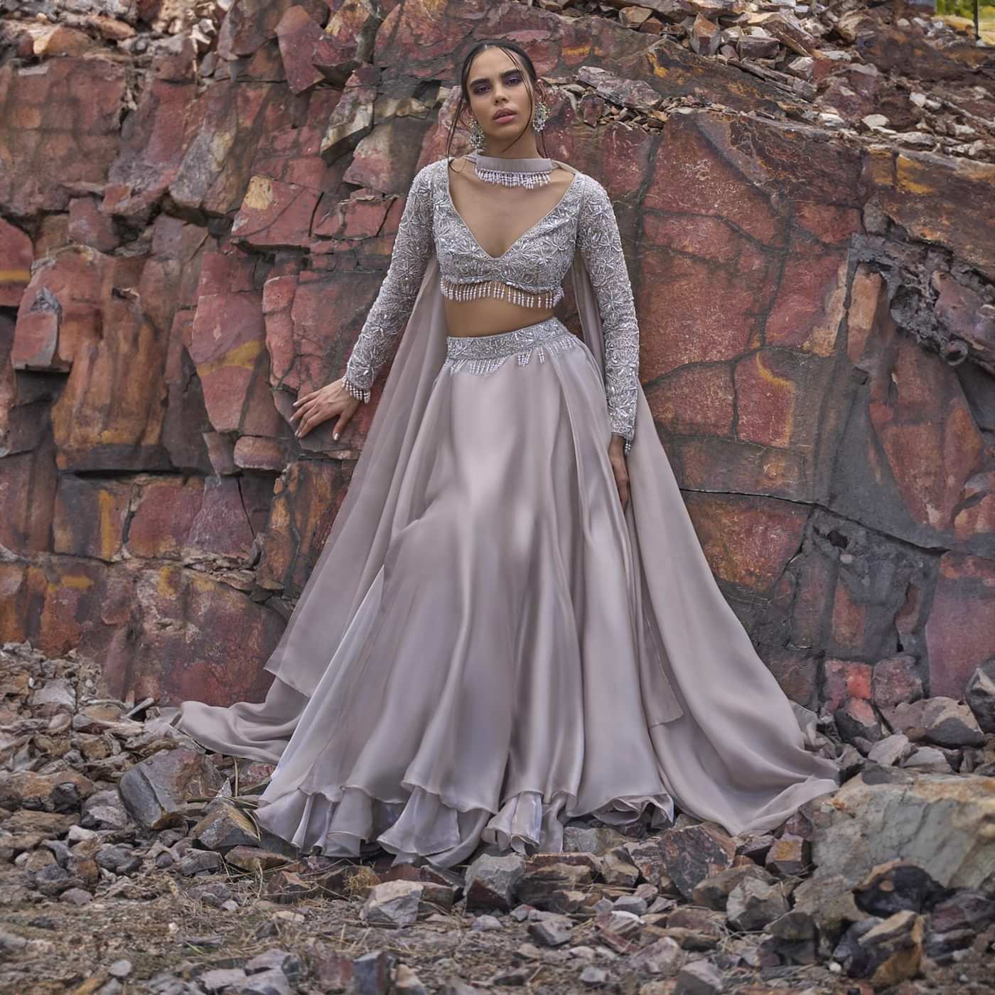 White Ruffle Lehenga With Blouse And Choker Dupatta