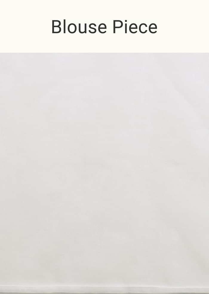 White Saree In Organza With Floral Motif Border And Unstitched Blouse Piece
