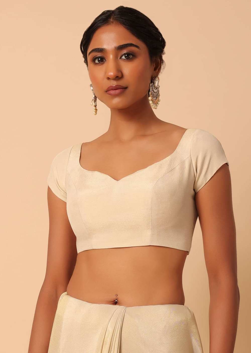 White Saree In Tissue Silk With Gota Patti Work And Unstitched Blouse Piece
