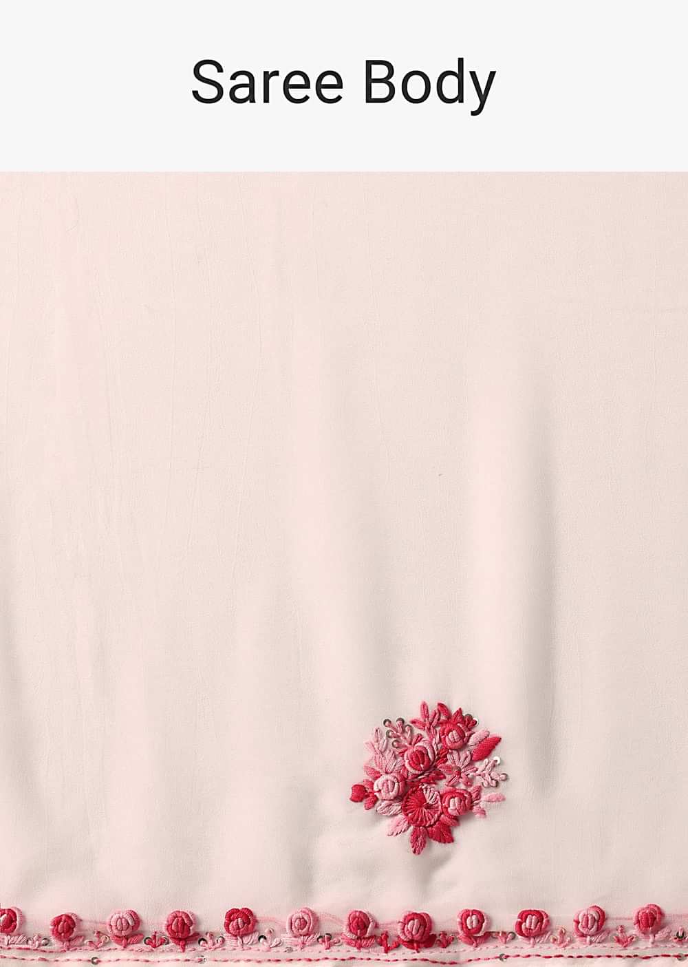 White Saree With Floral Embroidery And Unstitched Blouse Piece
