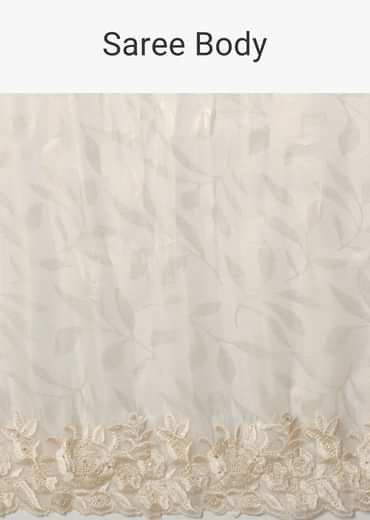 White Satin Saree With Floral Motif Thread Work And Unstitched Blouse Piece White Satin Saree With Floral Motif Thread Work And Unstitched Blouse Piece