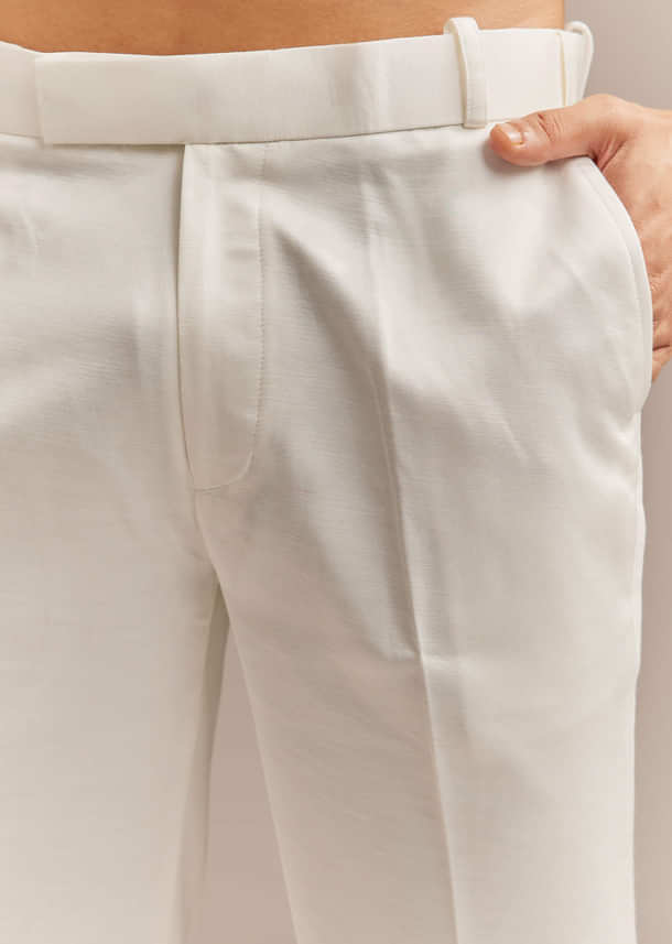 White Satin Silk Indo Western Set For Men With Pastel Embroidery