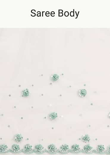 White Sequin Embellished Saree With Unstitched Blouse