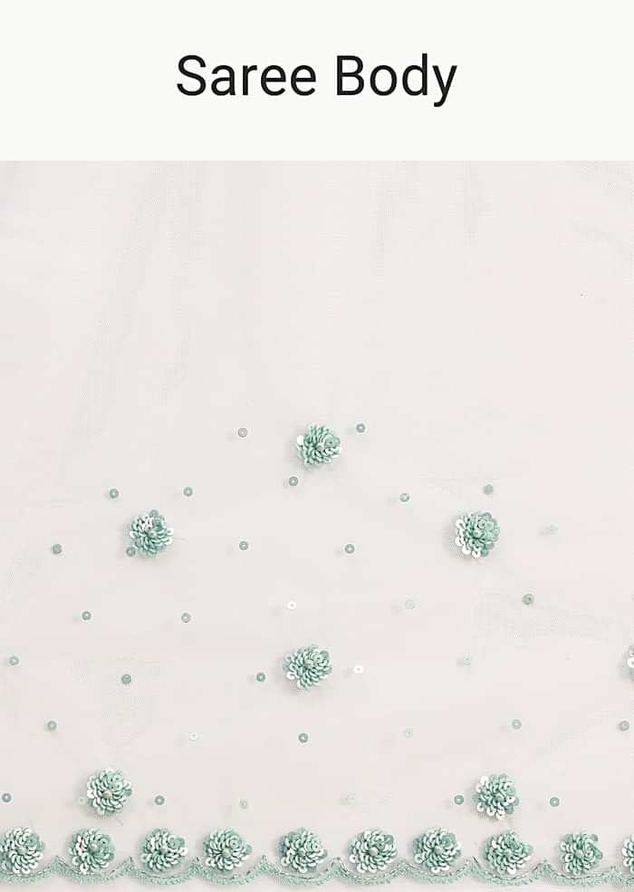 White Sequin Embellished Saree With Unstitched Blouse