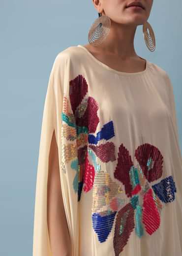 White Sequin Kaftan And Pant Set