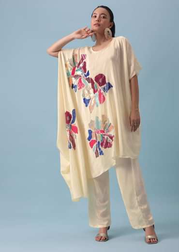 White Sequin Kaftan And Pant Set