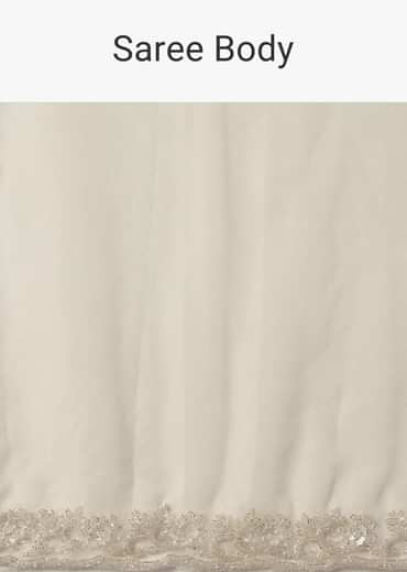 White Sheer Organza Saree With Scallop Cutwork And Unstitched Blouse Piece