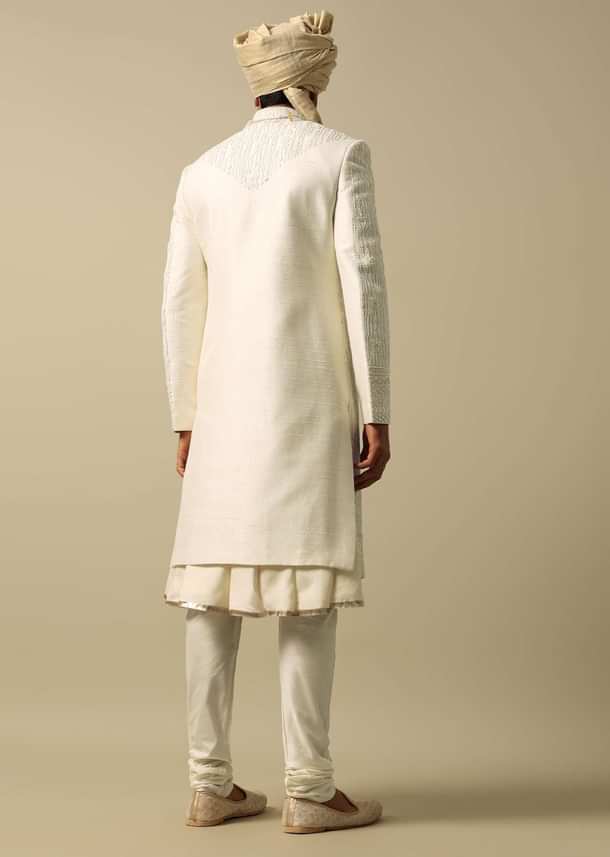 White Sherwani with Exquisite Heavy Embroidery