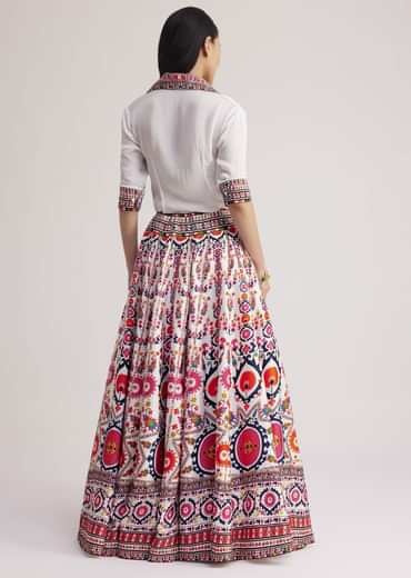 White Shirt With Vibrant Printed Skirt