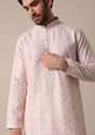 White Silk Embroidered Men Kurta Set