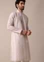 White Silk Embroidered Men Kurta Set
