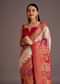 White And Red Silk Saree with Elephant Jamdani Print