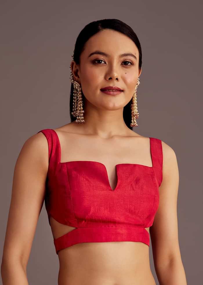 White And Red Silk Saree with Elephant Jamdani Print