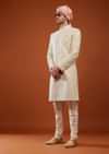 Cream White Abla Embroidered Sherwani Set