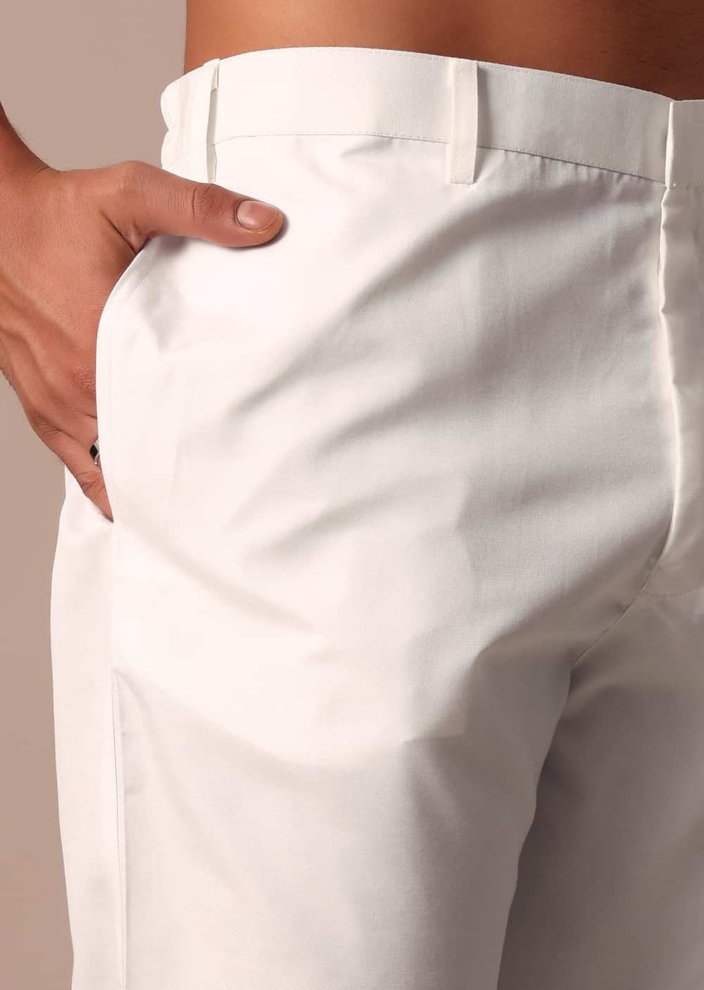 White Straight Linen Kurta With Yoke Detail