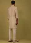 Cream White Printed Linen Kurta