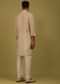 Cream White Printed Linen Kurta
