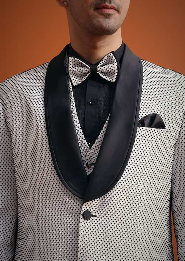 White Terry Rayon Textured Tuxedo Set White Terry Rayon Textured Tuxedo Set