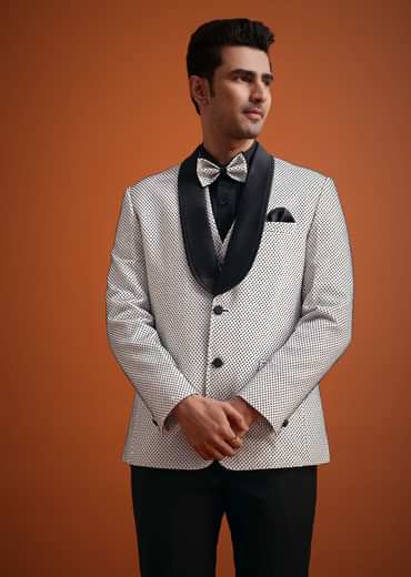 White Terry Rayon Textured Tuxedo Set