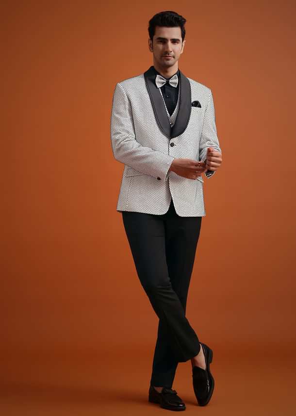 White Terry Rayon Textured Tuxedo Set White Terry Rayon Textured Tuxedo Set