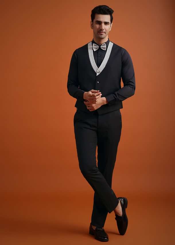 White Terry Rayon Textured Tuxedo Set White Terry Rayon Textured Tuxedo Set