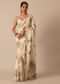 White Tussar Saree With Scallop Border And Unstitched Blouse Piece