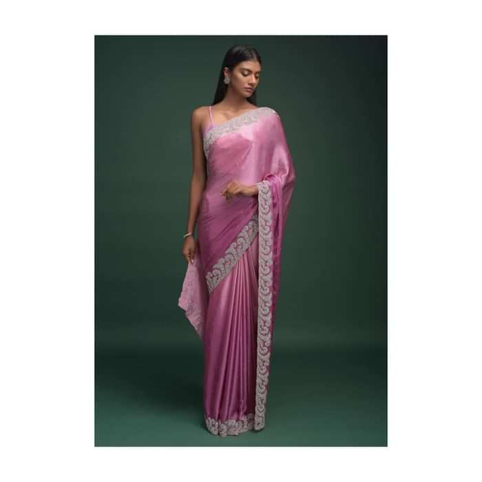 Wild Orchid Pink Ombre Saree In Satin Blend With Stone Work In Contemporary Border Design Online - Kalki Fashion