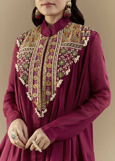 Wine Chinon Asymmetric Cape Top and Skirt Set