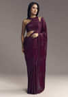 Wine Chinon Saree With Resham Floral Embroidery