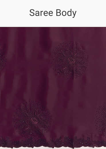 Wine Chinon Saree With Resham Floral Embroidery