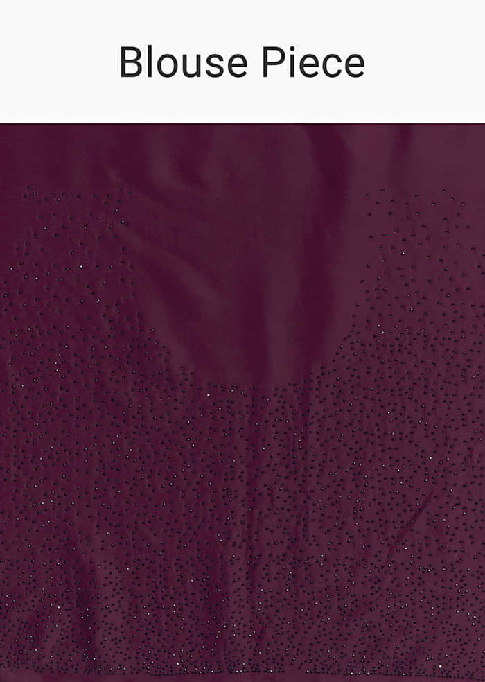 Wine Chinon Saree With Resham Floral Embroidery