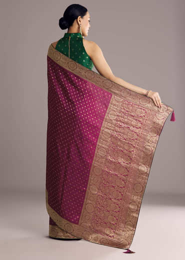 Wine Dola Silk Saree With Butti Work And Floral Border