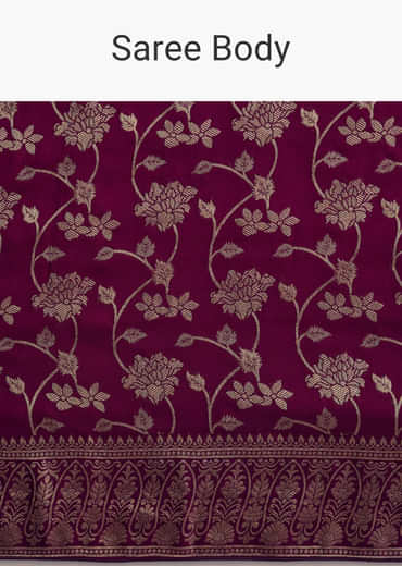 Wine Dola Silk Saree With Zari Jaal And Border Work