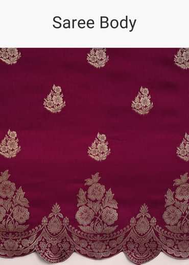 Wine Dola Silk Woven Motif Saree With Scallop Border