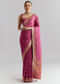 Wine Dola Silk Woven Saree With Golden Zari Embroidery