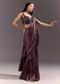 Wine Frill Drape Cutdana Saree With Sleeveless Overlap Blouse