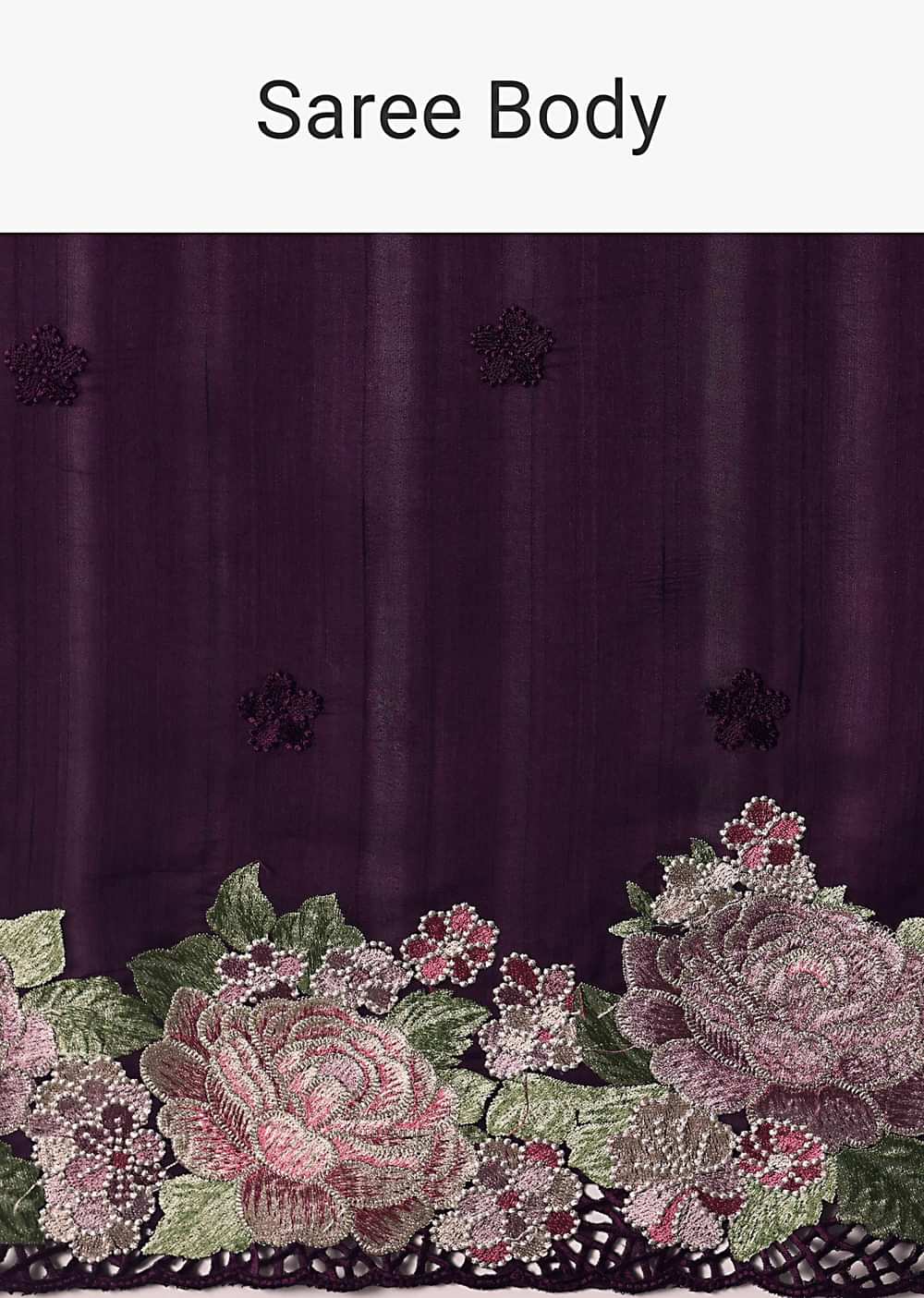 Wine-Hued Semi Tussar Silk Saree With Resham Thread Work